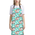 Cartoon Cow And Daisy Flower Print Bib Apron With Pocket