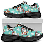 Cartoon Cow And Daisy Flower Print Black Chunky Shoes
