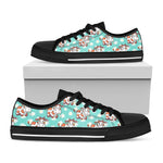 Cartoon Cow And Daisy Flower Print Black Low Top Sneakers