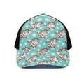 Cartoon Cow And Daisy Flower Print Black Mesh Trucker Hat