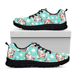 Cartoon Cow And Daisy Flower Print Black Running Shoes