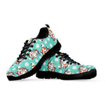 Cartoon Cow And Daisy Flower Print Black Running Shoes