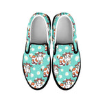 Cartoon Cow And Daisy Flower Print Black Slip On Sneakers