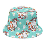 Cartoon Cow And Daisy Flower Print Bucket Hat
