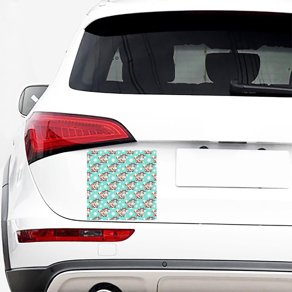 Cartoon Cow And Daisy Flower Print Car Sticker