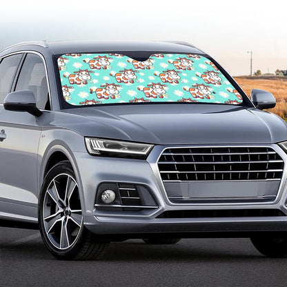Cartoon Cow And Daisy Flower Print Car Windshield Sun Shade