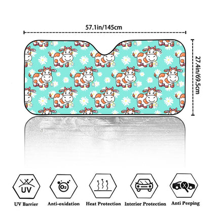 Cartoon Cow And Daisy Flower Print Car Windshield Sun Shade