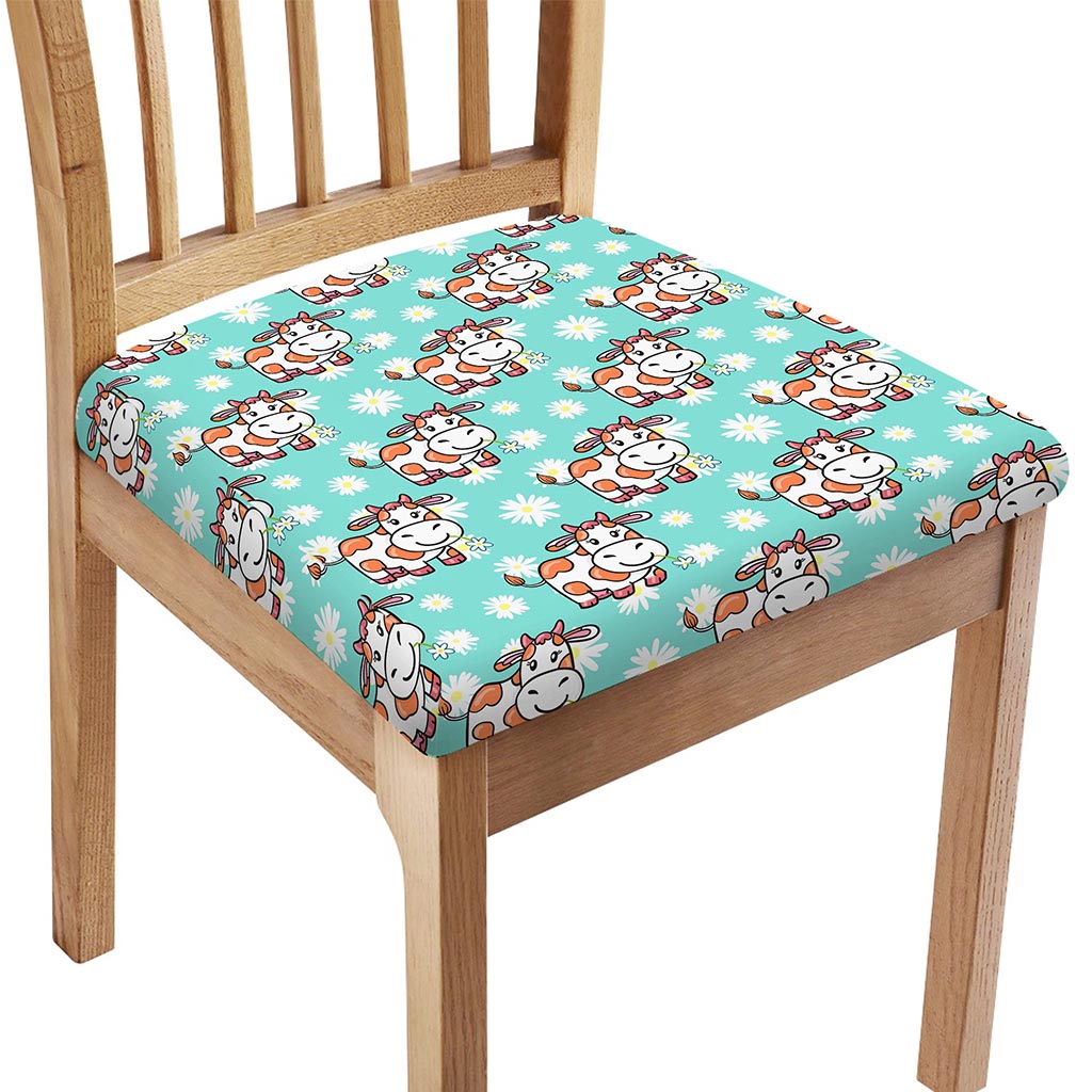 Cartoon Cow And Daisy Flower Print Chair Cushion Cover