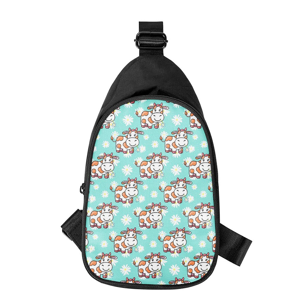Cartoon Cow And Daisy Flower Print Chest Bag
