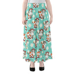 Cartoon Cow And Daisy Flower Print Chiffon Maxi Skirt