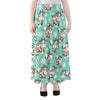 Cartoon Cow And Daisy Flower Print Chiffon Maxi Skirt