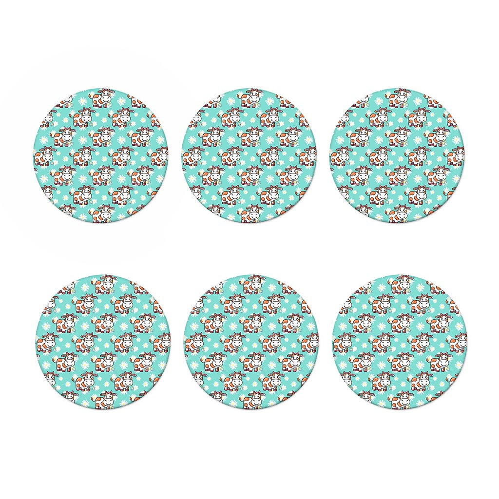 Cartoon Cow And Daisy Flower Print Coaster Set