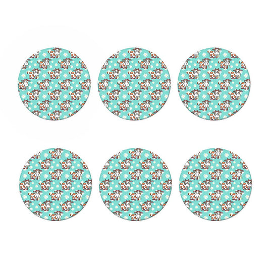 Cartoon Cow And Daisy Flower Print Coaster Set
