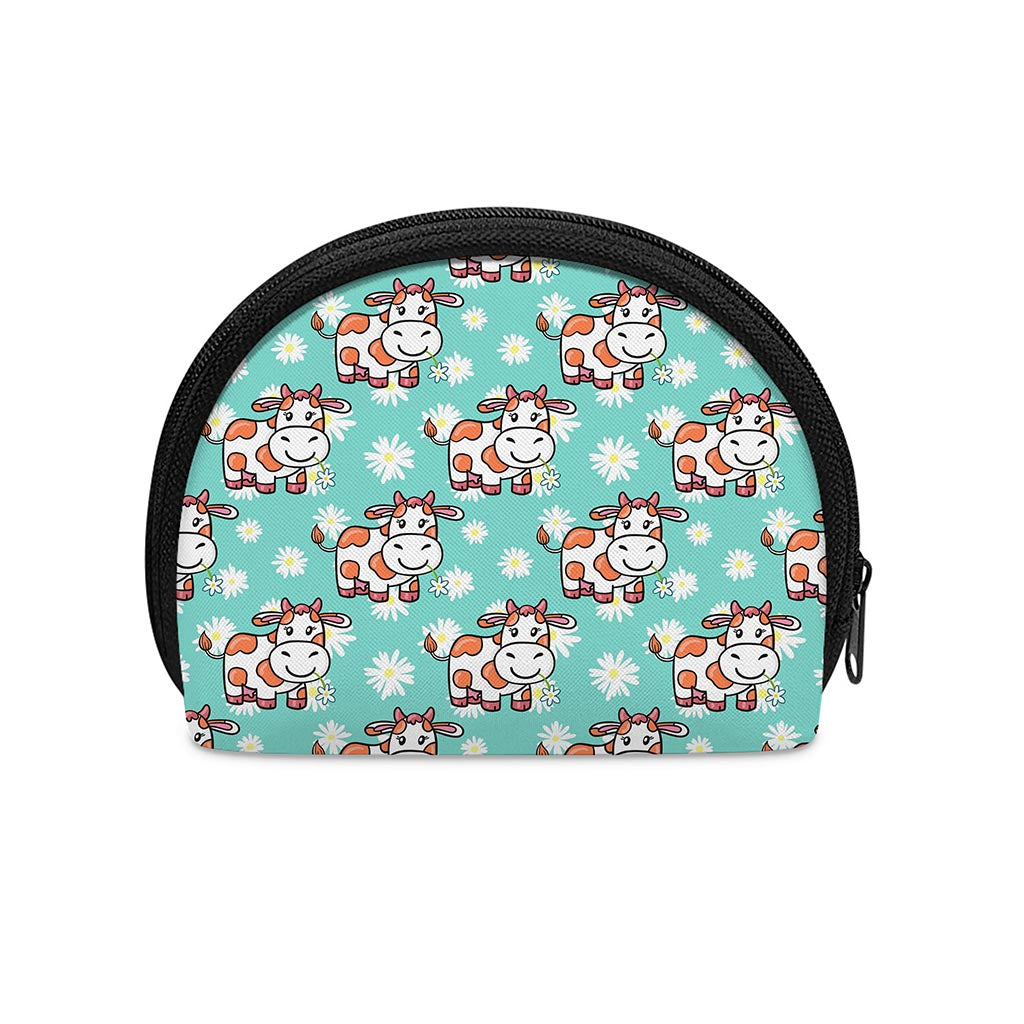 Cartoon Cow And Daisy Flower Print Coin Purse