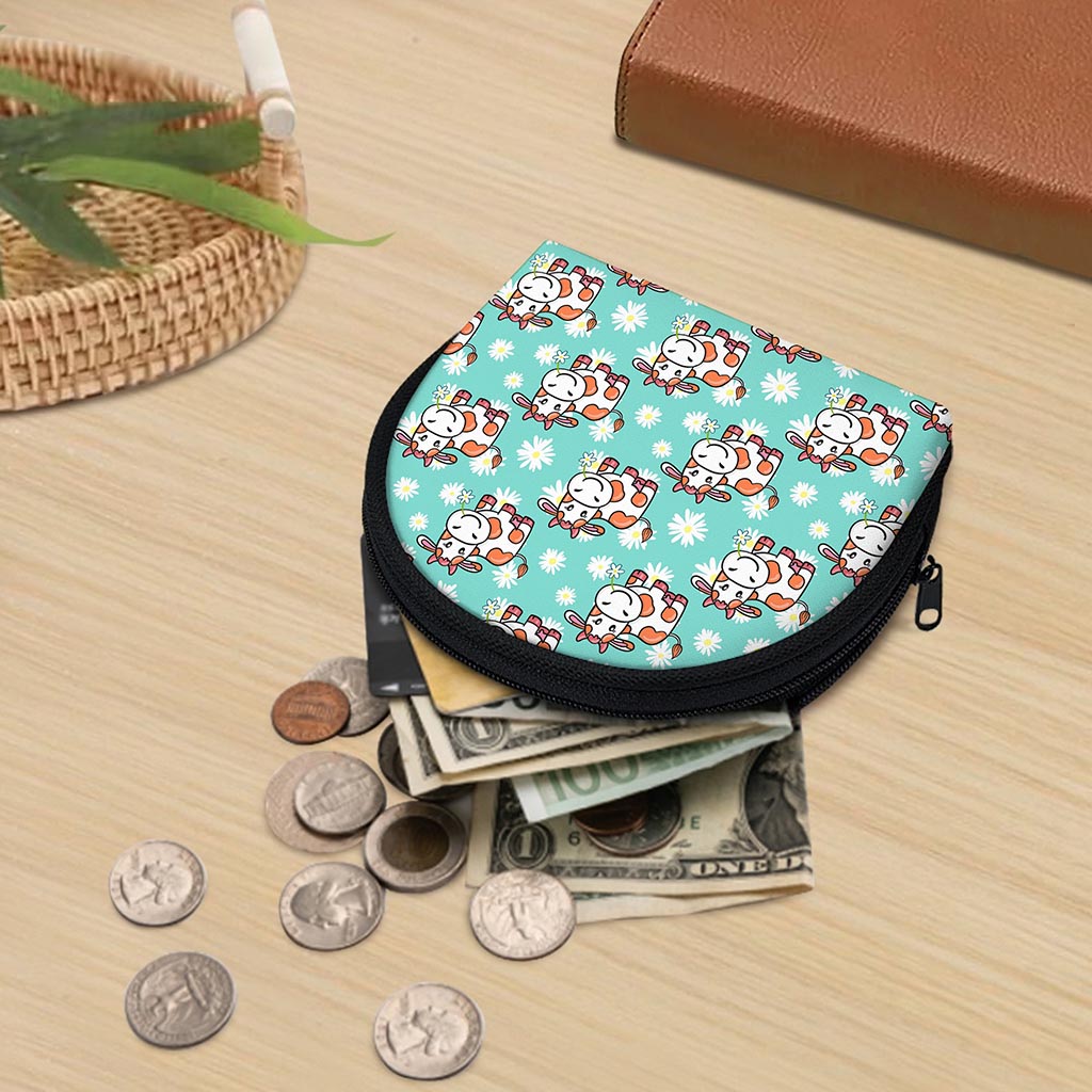 Cartoon Cow And Daisy Flower Print Coin Purse