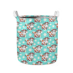 Cartoon Cow And Daisy Flower Print Collapsible Laundry Basket