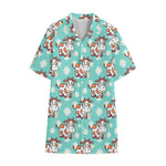 Cartoon Cow And Daisy Flower Print Cotton Hawaiian Shirt