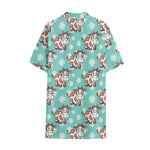 Cartoon Cow And Daisy Flower Print Cotton Hawaiian Shirt