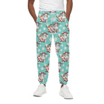 Cartoon Cow And Daisy Flower Print Cotton Pants