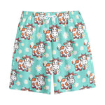 Cartoon Cow And Daisy Flower Print Cotton Shorts