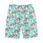 Cartoon Cow And Daisy Flower Print Cotton Shorts