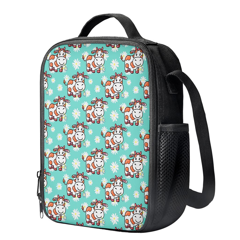 Cartoon Cow And Daisy Flower Print Crossbody Lunch Bag