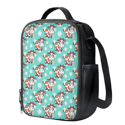 Cartoon Cow And Daisy Flower Print Crossbody Lunch Bag