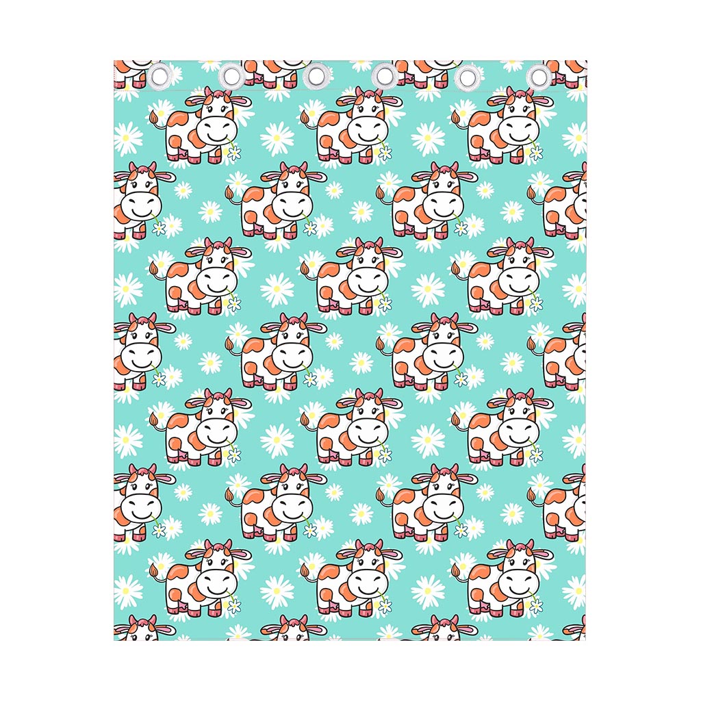 Cartoon Cow And Daisy Flower Print Curtain