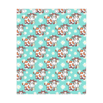 Cartoon Cow And Daisy Flower Print Curtain