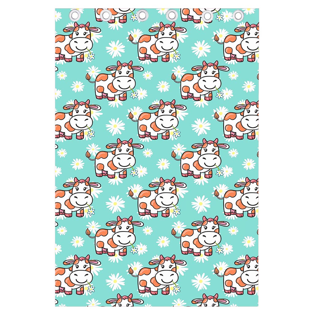 Cartoon Cow And Daisy Flower Print Curtain