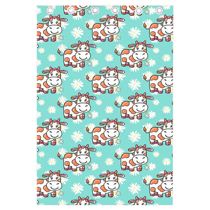 Cartoon Cow And Daisy Flower Print Curtain