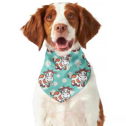 Cartoon Cow And Daisy Flower Print Dog Bandana