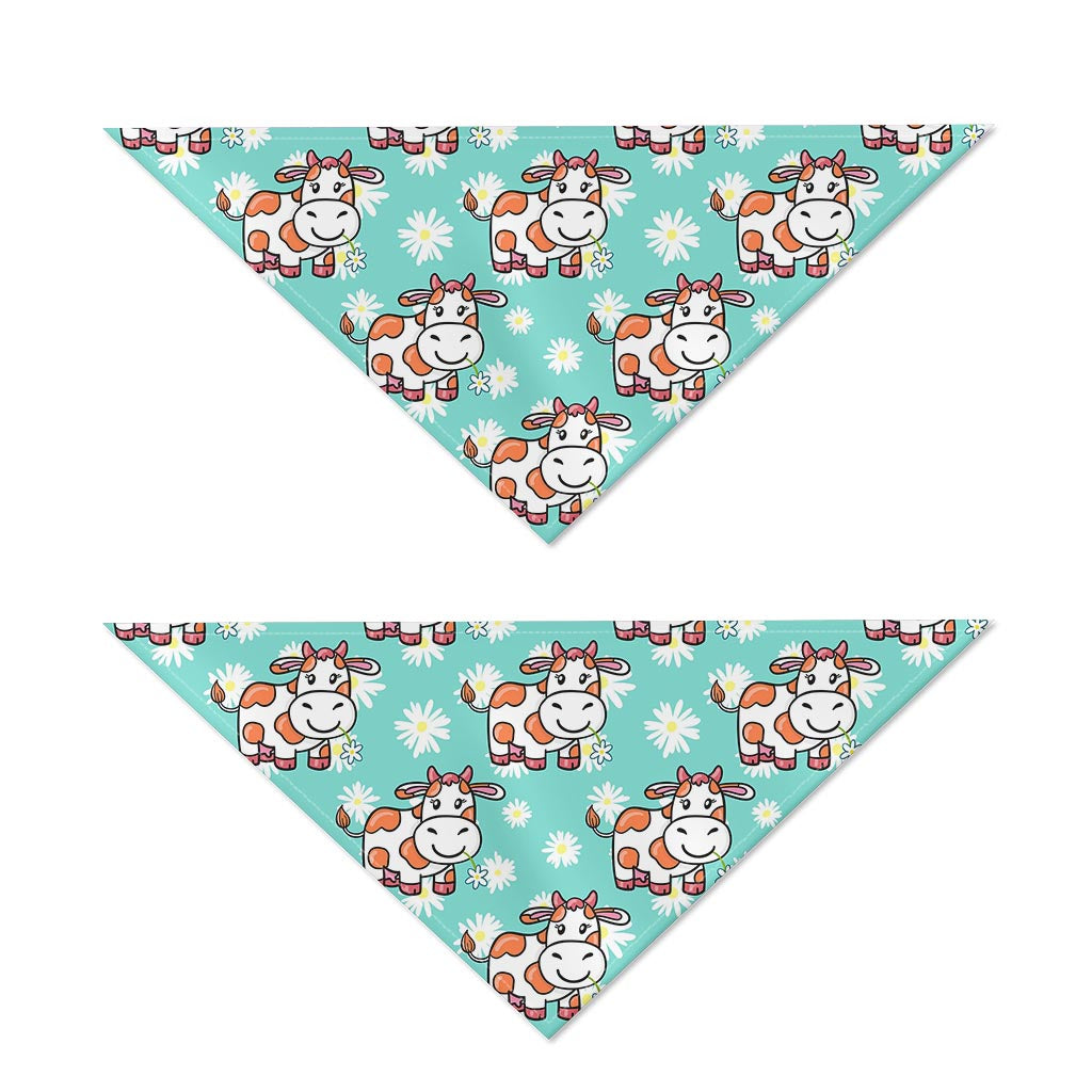 Cartoon Cow And Daisy Flower Print Dog Bandana