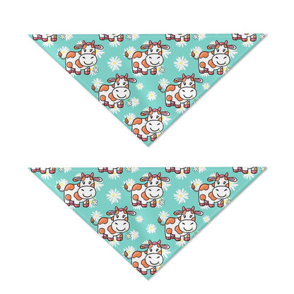 Cartoon Cow And Daisy Flower Print Dog Bandana
