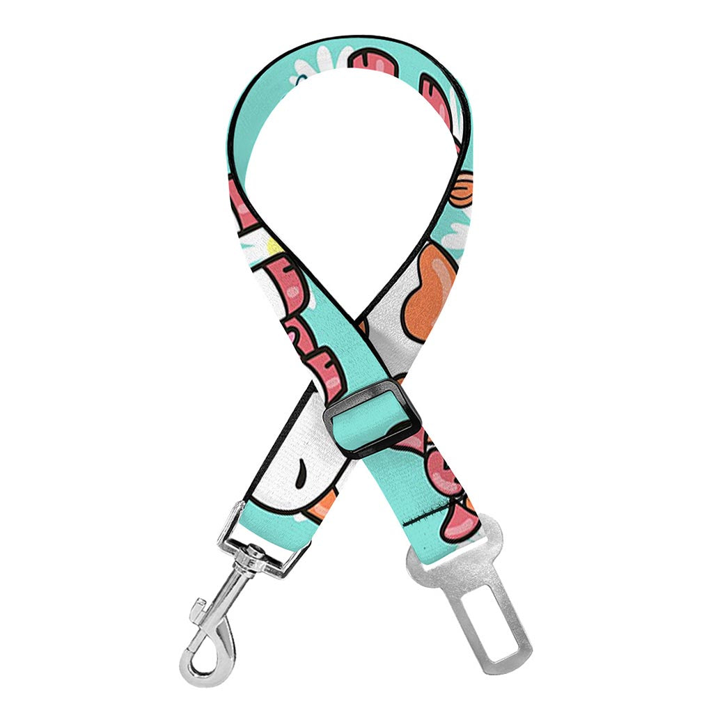 Cartoon Cow And Daisy Flower Print Dog Seat Belt