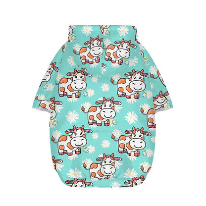 Cartoon Cow And Daisy Flower Print Dog Zip Up Hoodie