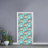 Cartoon Cow And Daisy Flower Print Door Sticker