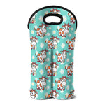 Cartoon Cow And Daisy Flower Print Double Neoprene Wine Tote