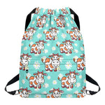 Cartoon Cow And Daisy Flower Print Drawstring Backpack