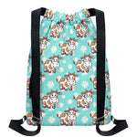 Cartoon Cow And Daisy Flower Print Drawstring Backpack