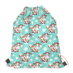Cartoon Cow And Daisy Flower Print Drawstring Bag