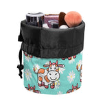 Cartoon Cow And Daisy Flower Print Drawstring Makeup Bag