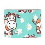 Cartoon Cow And Daisy Flower Print Drum Lamp Shade