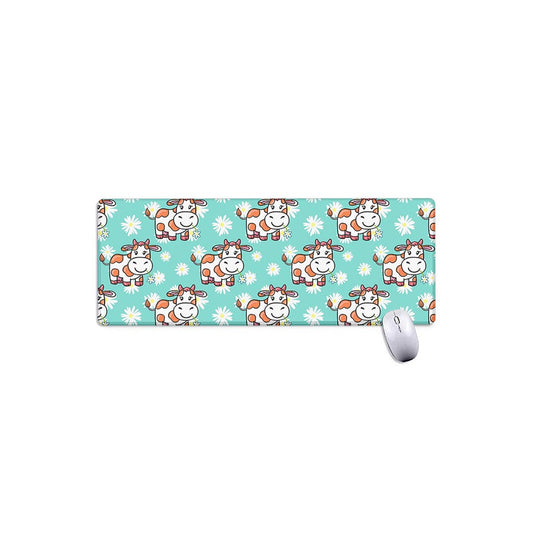 Cartoon Cow And Daisy Flower Print Extended Mouse Pad