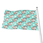 Cartoon Cow And Daisy Flower Print Flag