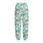 Cartoon Cow And Daisy Flower Print Fleece Lined Knit Pants