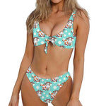 Cartoon Cow And Daisy Flower Print Front Bow Tie Bikini