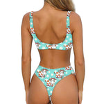 Cartoon Cow And Daisy Flower Print Front Bow Tie Bikini