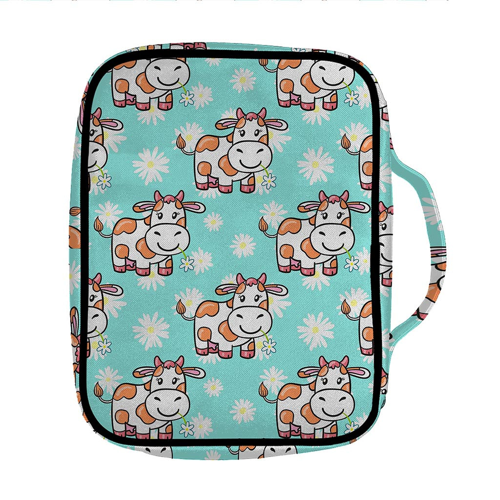 Cartoon Cow And Daisy Flower Print Front Pocket Bible Bag