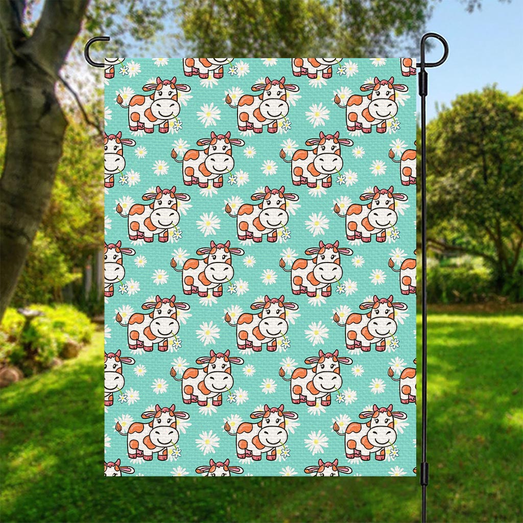 Cartoon Cow And Daisy Flower Print Garden Flag